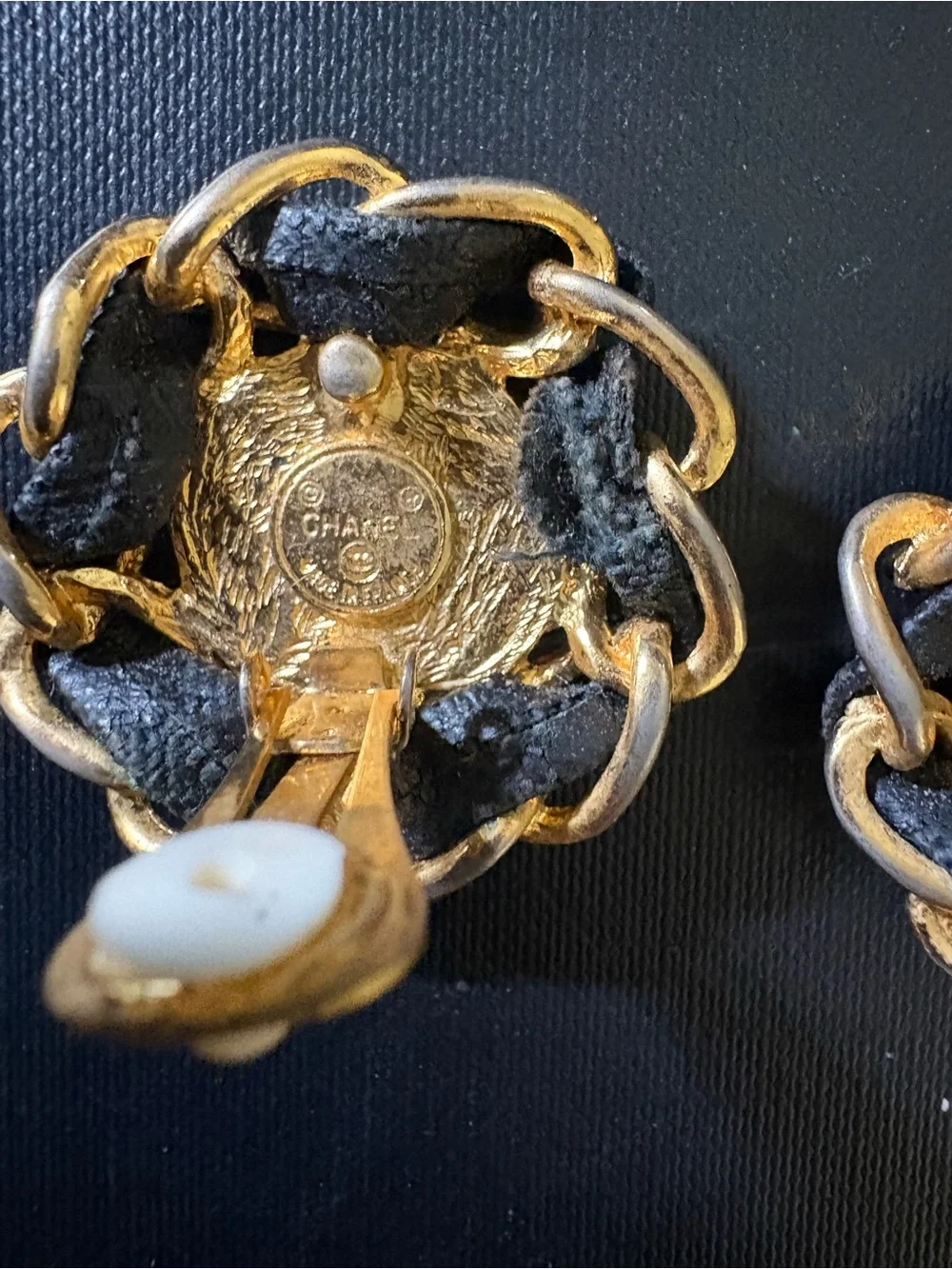CHANEL Gold and Black CC Logo Chain-Trim Clip-On Earrings